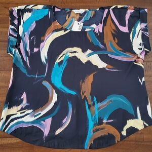 NWT Women's Nine West Multicolor Abstract Print Flutter Sleeve Top - Size XXL